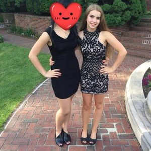 Black floral lace formal dress